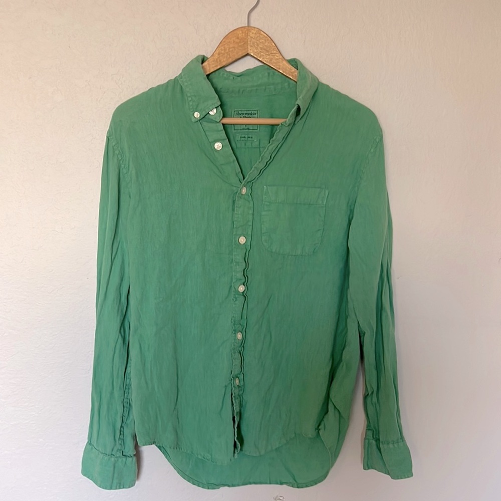 Linen long sleeve - emerald green